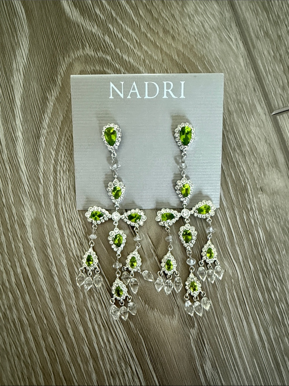 NWT Nadri Silver and Green Teardrop Earrings